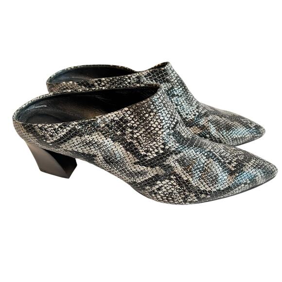 AGL Leather Pointy Toe Mules Grisu Snake Print 11 / 42 Attilio Giusti Leombruni - Picture 1 of 16